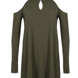 Boohoo Ellie Twist Halter Neck Soft Rib Swing Dress Khaki Color Size 8 NWT
